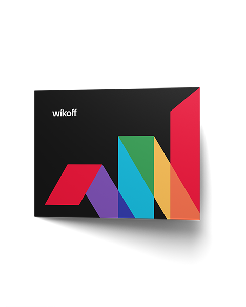 A black rectangular box with the word "wikoff" in white and overlapping geometric shapes in red, purple, blue, green, yellow, and orange.