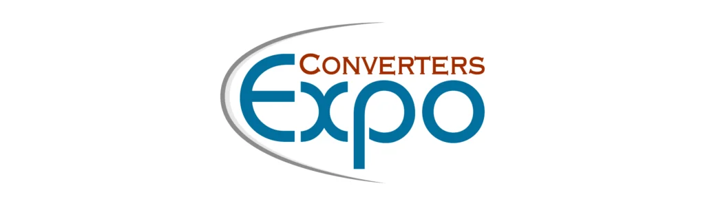 Converters Expo logo with "Converters" in red uppercase letters above the large blue word "Expo," featuring two gray curved lines on a white background.