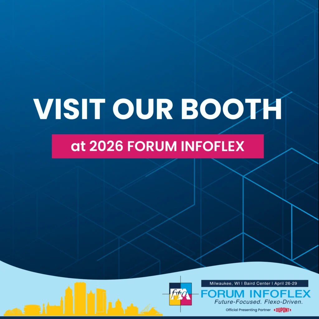 Text graphic inviting viewers to visit a booth at the 2026 Forum INFOFLEX event, held in Milwaukee, WI at the Baird Center, April 26-29.