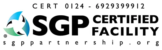 SGP Certified Facility logo with certification number 0124-6929399912 and website sgppartnership.org displayed.
