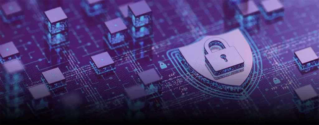 A digital illustration of a padlock symbol on a circuit board, representing cybersecurity and data protection.
